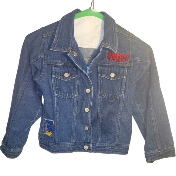 Thomas Tank Engine Denim Jacket Size 6x-7 Medium Blue Snaps Patches💙 Nice - Picture 1 of 5